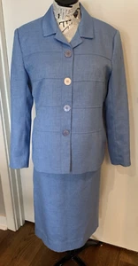 VINTAGE WOMEN LIGHT BLUE SUIT SKIRT & JACKET LINED With Pockets HENRY LEE Sz 10P - Picture 1 of 19