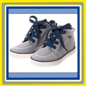 NWT 13 Gymboree “BOYs GENIUS” Gray CANVAS NAVY BLUE LACES High-Top SHOES BOOTS - Picture 1 of 8
