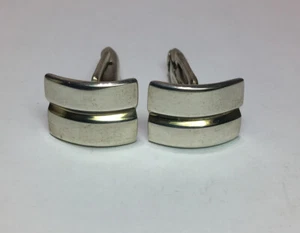 Vintage Sterling Silver Curved Double Stripe Cufflinks Set Size .75“ - Picture 1 of 7