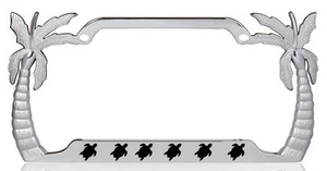 Turtle Animal Palm Tree Design Chrome Metal Auto License Plate Frame Car Tag ... - Picture 1 of 1