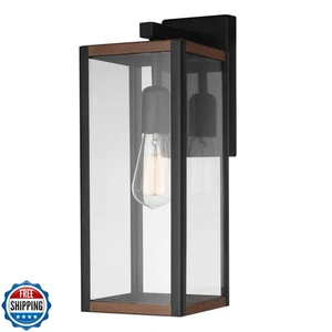 GLOBE Electric 44681 1-Light Outdoor Indoor Wall Sconce, Matte Black, Faux Wo - Picture 1 of 5