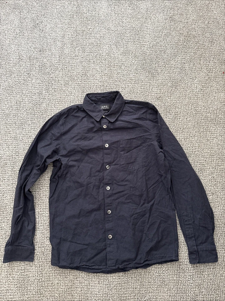 APC Rue Madame Paris Men's Small  Long Sleeve Black Cotton Linen Chambray Shirt - Imagem 1 de 4