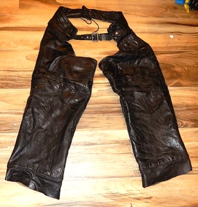 Leather Chaps Men’s XL-Patchwork Black Leather-Lace Back Waist-VERY DISTRESSED - Picture 1 of 5
