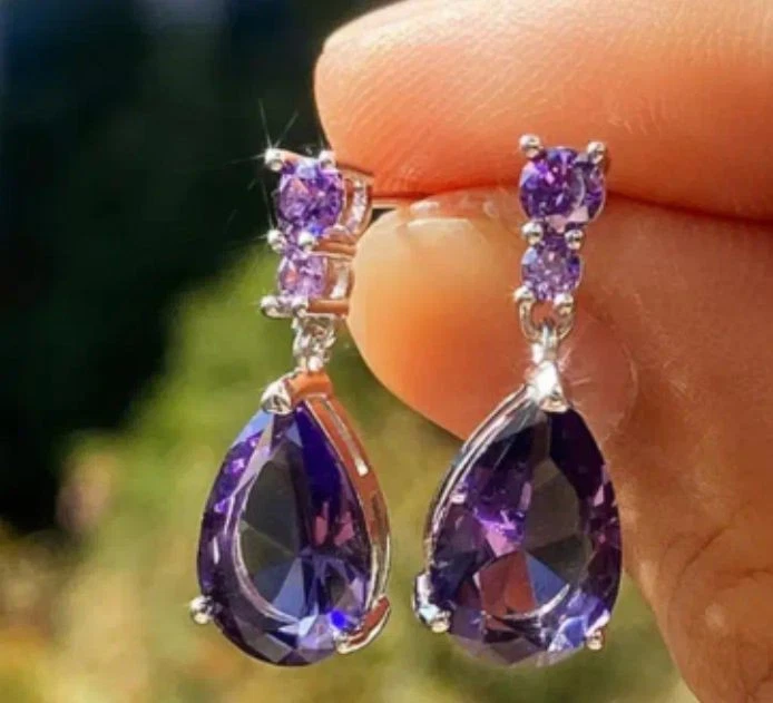 Zaffiro Bianco Sintetico Orecchini A Goccia Placcati Argento 925 Per Donna, Con Zirconi Cubici Bianchi, Eleganti Per Occasioni Speciali Collana Donna Swarovski - Foto 6