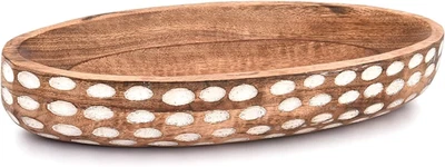 Mango Wood Decorative Bowl for Table Centerpiece Dining Living Room Home Kitchen - Image 1 of 4