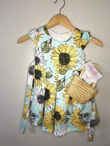 GIRLS BONNIE JEAN SUNFLOWER DRESS WITH MATCHING BOW PURSE - Picture 1 of 5