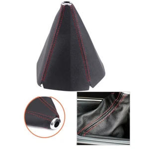 Universal Black PVC Leather Manual Shift Shifter Gear Knob Boot Cover Red Stitch - Picture 1 of 10