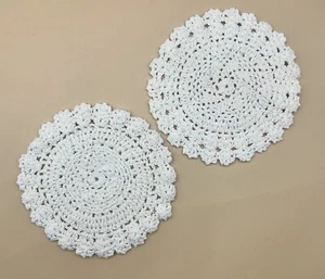 Two Vintage Hand Crocheted Doilies/Coasters 5-in. diameter Densely Stitched - Picture 1 of 3