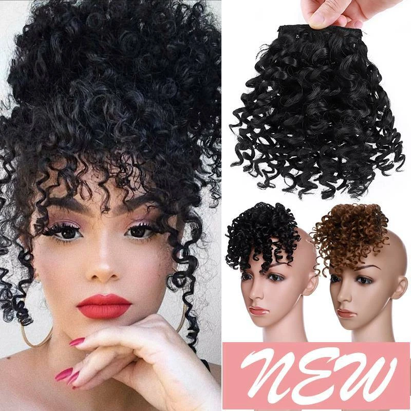 Clipe de cabelo 100% macio encaracolado franjas afro crespos extensões de cabelo - Imagem 1 de 4