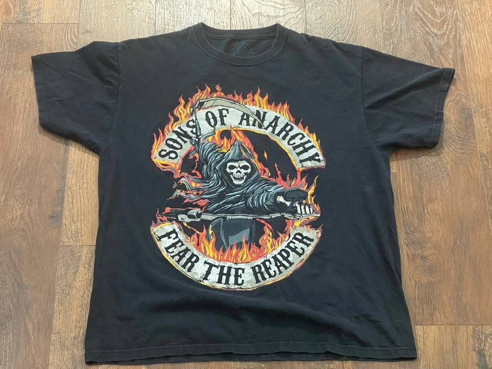 Sons of Anarchy Men's XL Road Gear T Shirt Skull Fear the Reaper Black S/S EUC - Image 1 of 4