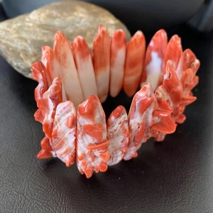 Red Spiny Oyster Santo Domingo Sterling Silver Stretch Bracelet 9" 11831 - Picture 1 of 12