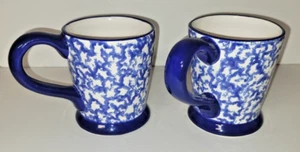 Two Bears Pottery Coffee Mug Cup Set of 2 Happy Hands Spongeware 12 ounces - Picture 1 of 5