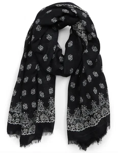 NWT Saint Laurent YSL Logo Black White Bandana Print Large Stole Wrap Scarf $995 - Picture 1 of 24
