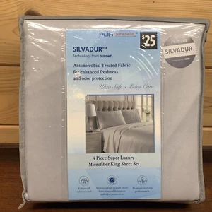 Juego de sábanas King antimicrobianas de microfibra de lujo Silvadur 4 piezas gris defensa PUR - Imagen 1 de 2
