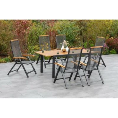 Merxx Gartenmöbel Tilos Set 7tlg. 6 Klappsessel verstellbar + 1 Ausziehtisch - Bild 1 von 4