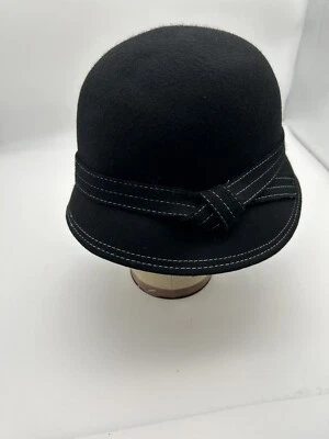 Sombrero Capelli New York Negro Cloche Bucket 100% Lana con Detalle de Hilo Blanco Foto 1 de 4