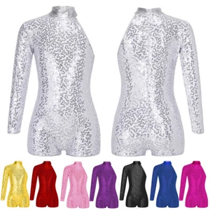 Kids Girls Rompers Stylish Dance Closure Back Bodysuit Zipper Dancewear Shiny - Picture 1 of 56