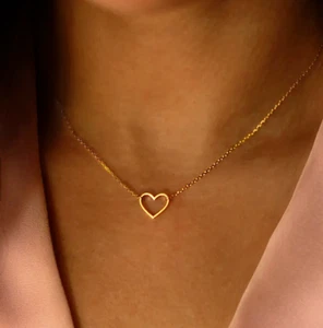18K Gold Plated Heart Pendant Necklace Women Jewelry Love Gift Girlfriend, Wife - Picture 1 of 3