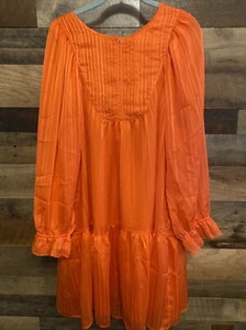Elizabeth And James Shift Dress XL Orange Chiffon Peasant Ruffle Pintuck Fall - Picture 1 of 14