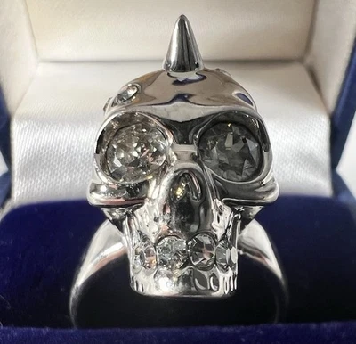Alexander McQueen Silver Spiked Skull Ring  Embedded with Swarovski crystals - Image 1 of 4