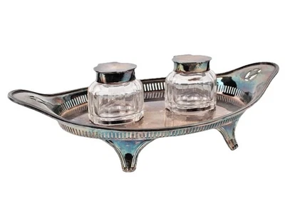 ANTIGUO TINTERO PLACA PLATA SIGLO XIX - J.E. Botella antigua de vidrio CALDWELL Foto 1 de 4