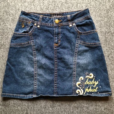 Vintage Y2K BABY PHAT Denim Skirt Girls 16 Double Cat Logo Gold Embroidery - Image 1 of 4