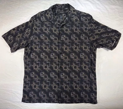 Crazy Horse Men’s Large Button Up Short Sleeve Shirt Black With Geometric Print - Image 1 of 4