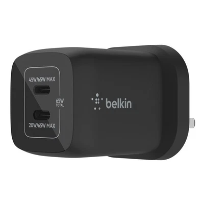 Belkin 65W Dual USB Type C Wall Charger, Fast Charging Power Delivery 3.0 with G - Image 1 of 4