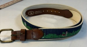 Light house Embroidered & Leather Nautical Belt Waist 35-40 - Picture 1 of 4
