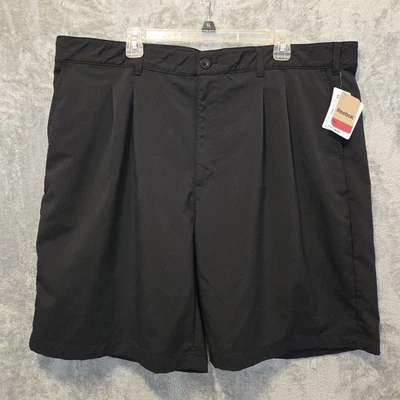 Reebok Golf Shorts Mens 48 Black Chino Stretch Pleated Zip Button Speedwick - Image 1 of 4