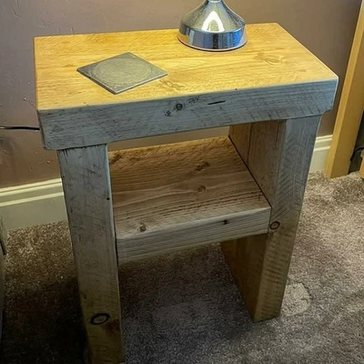 Small Chunky Rustic Pine Solid Wood Bench Side Table Lamp Stand Handmade in UK * - Image 1 of 2
