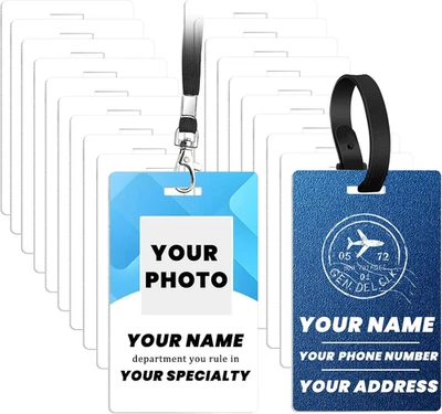 20 piezas etiquetas de equipaje de metal en blanco con insignia de identificación de sublimación doble cara de aluminio de 1 mm  Foto 1 de 4