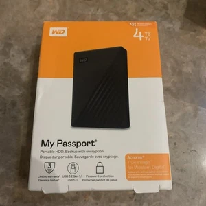 Western Digital WD Portable My Passport 4TB External HDD WDBPKJ0040BBK-WEMM New! - Photo 1/6