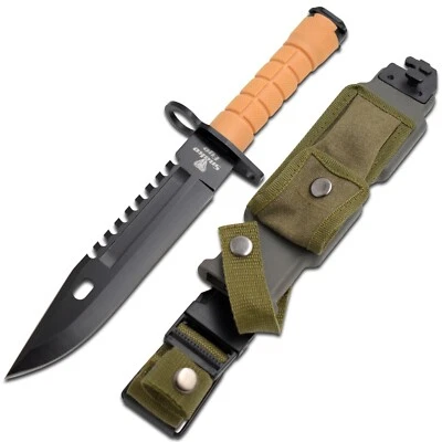 Cuchillo de caza táctico de supervivencia militar naranja bayoneta M-9 de 12" EE. UU. Foto 1 de 4