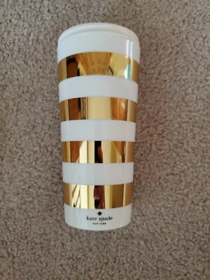 Kate Spade NY Gold/Stripe Thermal Travel Mug. Capacity is 16 oz. - Image 1 of 4