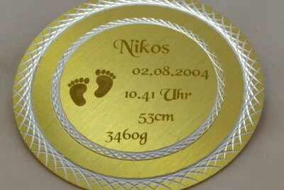 Kleiner Geburtsteller, Taufteller Untersetzer aus Aluminium mit Wunschgravur - Bild 1 von 3