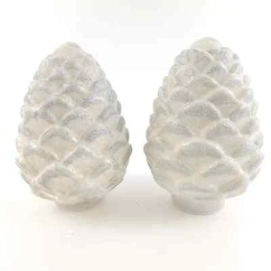 Set 2 Lit 9" Glass Pinecones Valerie Parr Hill White Frost Silver QVC - Picture 1 of 4