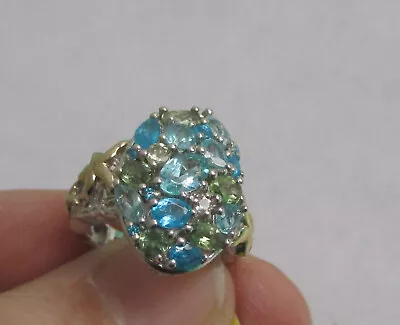 Cluster Oval Ring Neon Apatite Starfish Sea Life .925 Sterling Silver Size 5 New - Image 1 of 4