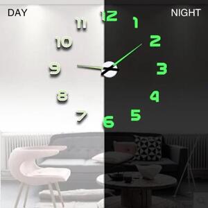 Neu leuchtende Wanduhr große Uhr Uhr 3D zum Selbermachen Acryl Spiegel Aufkleber Quarz