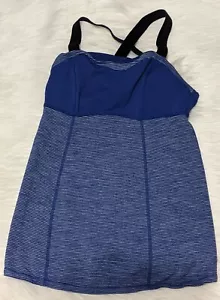 Lululemon top size 6 Blue Stipped Cross Back Shelf Bra adjustable strap athletic - Picture 1 of 5