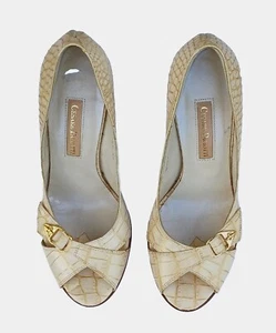 Cesare Paciotti Shoes Sz 37 Leather Beige Crocodile Italian Made Pumps Heels 7 M - Picture 1 of 7