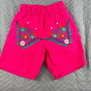 Mexican Shorts Womens Small Embroidered Cotton Magenta Floral - Picture 1 of 10