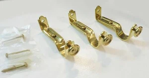 Set of 3 NEW REJUVENATION UNLACQUERED BRASS 1"  Curtain ROD END / MIDDLE BRACKET - Picture 1 of 3