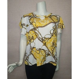 Elegant Dressy Gold and white Plus Size Blouse with a peekaboo & ruffled sleeves - Picture 1 of 8