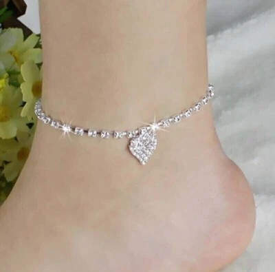 14K White Gold Over 4.00Ct Round Cut Moissanite Tennis  Anklet  Women - Image 1 of 3