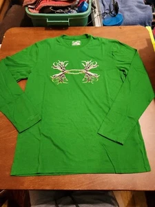 Under Charged Men's MEDIUM Loose L/S Green HeatGear Branch Chest Logo EUC. SB15 - Picture 1 of 10