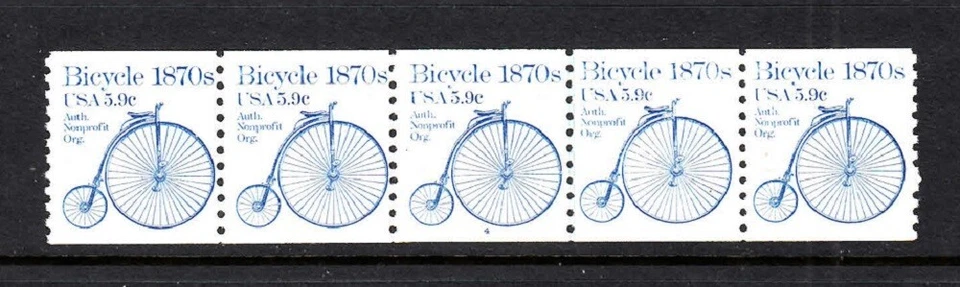 USA PNC SC# 1901 BICYCLE 5.9c. NON PROFIT ORG. PL# 4 WATER ACTIVATED PNC5 MNH - Image 1 of 1