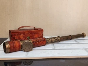 Telescope Brass Antique Spyglass Vintage Nautical Leather Maritime Pirate Gift - Picture 1 of 10