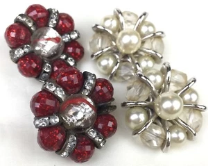 2 Pairs Vintage Cluster Button Clip Earrings HOBE (as is), KRAMER - Picture 1 of 12