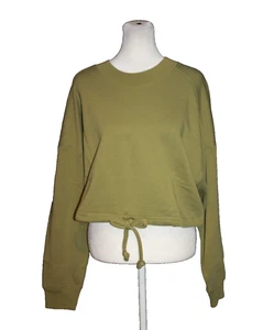 Rebecca Taylor NEW Olive Green Drawstring-Hem Crop Sweatshirt Women's Size L NEW - Picture 1 of 2
